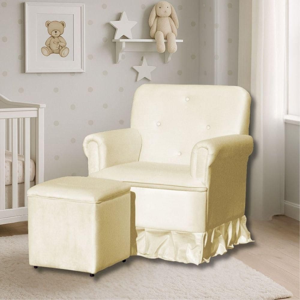 Poltrona De Amamentação Mamãe Catarina Balanço E Puff Suede Suede Bege Claro