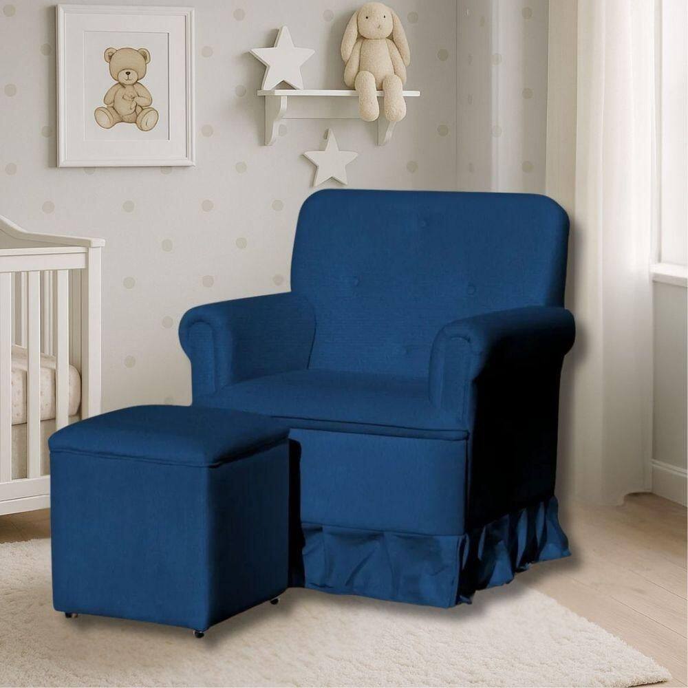 Poltrona De Amamentação Mamãe Catarina Balanço E Puff Suede Suede Azul Marinho