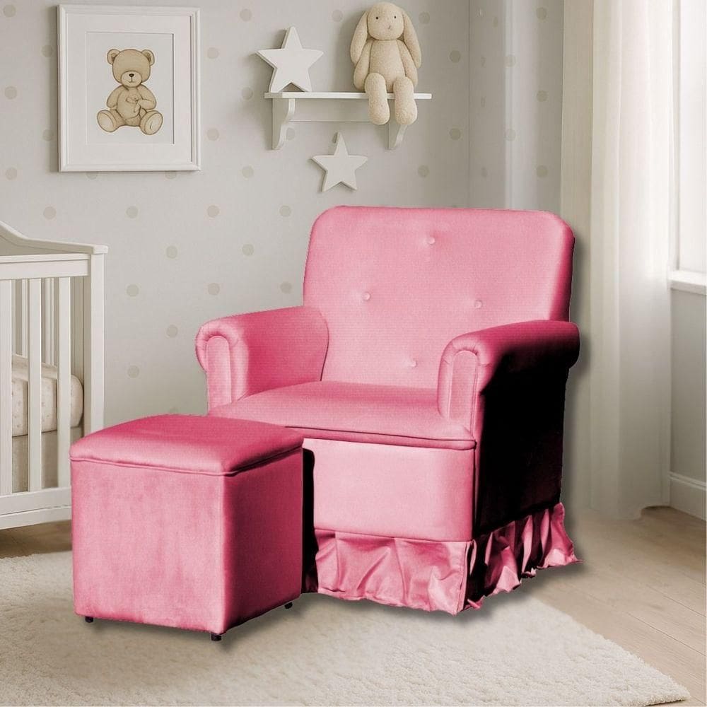 Poltrona De Amamentação Mamãe Catarina Balanço E Puff Suede Suede Rosa