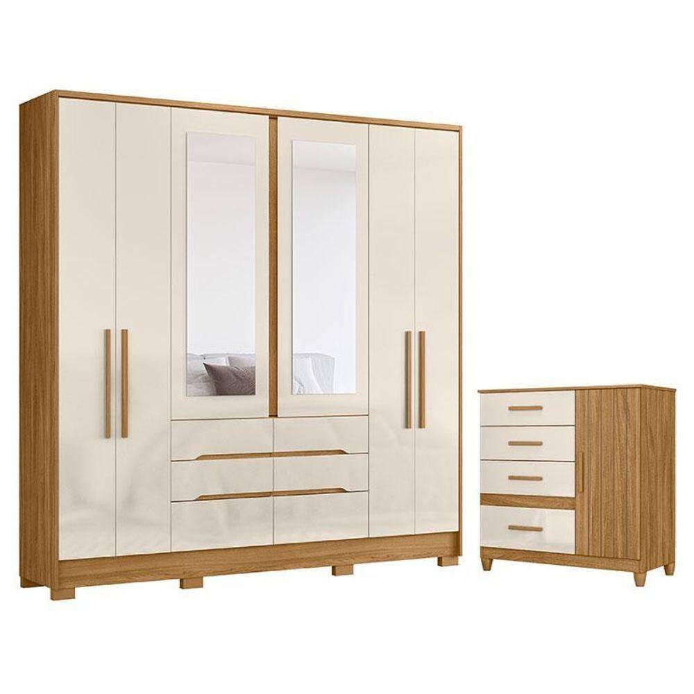 Guarda Roupa Casal San Francisco E Cômoda Vênus Freijó Off White Com Pés - Moval