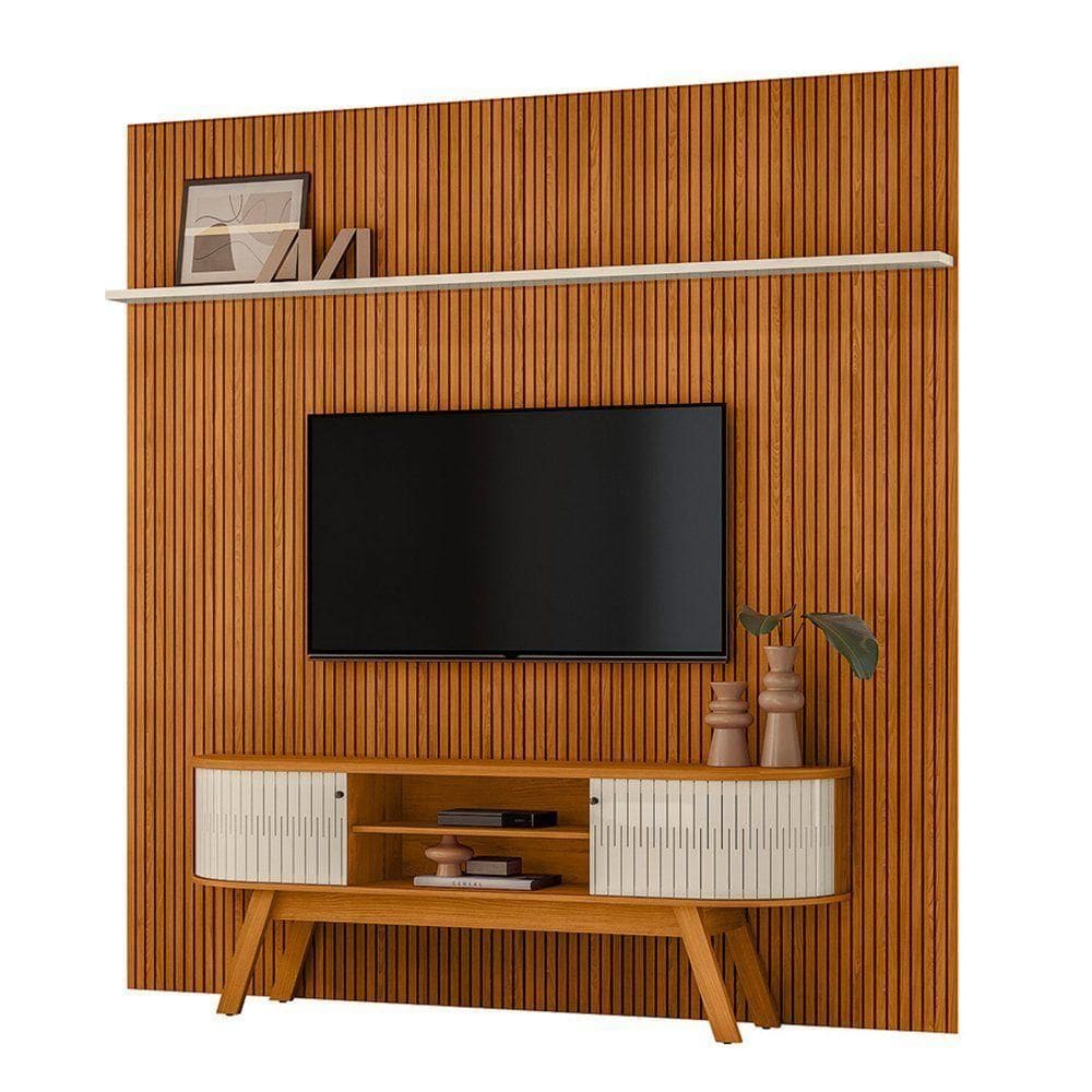 Combo Painel De 60 Polegadas + Rack New Laguna - 7 Decor Cinamomo E Off White