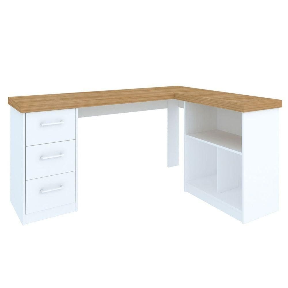 Mesa Escrivaninha 3 Gavetas Com Nichos Em L Marilu Olmo/branco