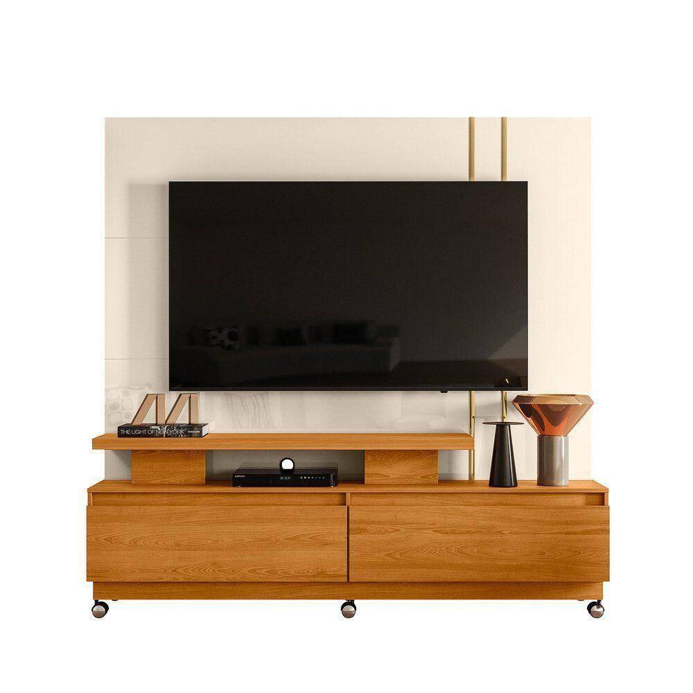 Combo Home Com Rodinhas + Painel Para 60 Polegadas New Apolo - 7 Decor Cinamomo E Off White
