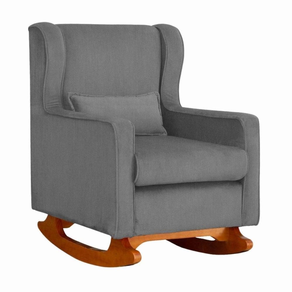 Poltrona De Descanso Com Balanço E Amamentar Aurora Suede Suede Cinza