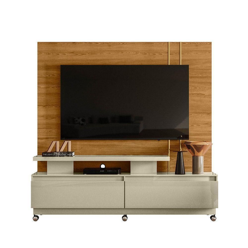 Combo Home Com Rodinhas + Painel Para 60 Polegadas New Apolo - 7 Decor Cumaru E Opala