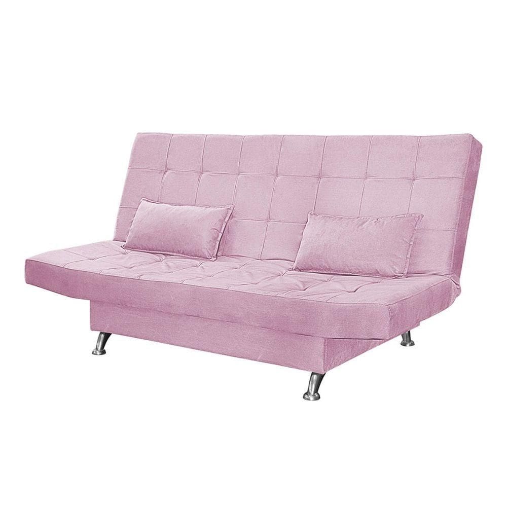 Sofá Cama Casal Com Almofadas 3 Lugares Bettina Suede Rosê