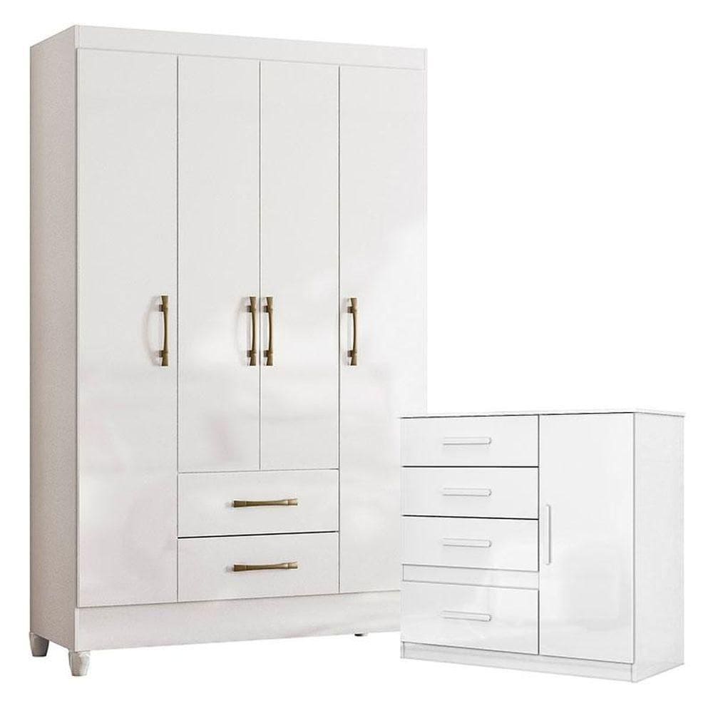Guarda Roupa Solteiro Paraty E Cômoda Vênus Branco - Moval