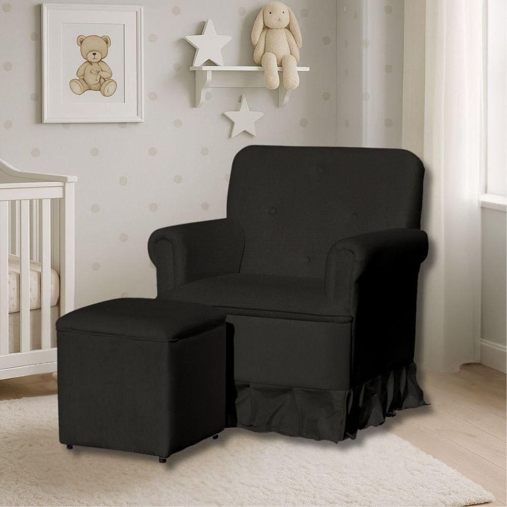 Poltrona De Amamentação Mamãe Catarina Balanço E Puff Suede Suede Preto