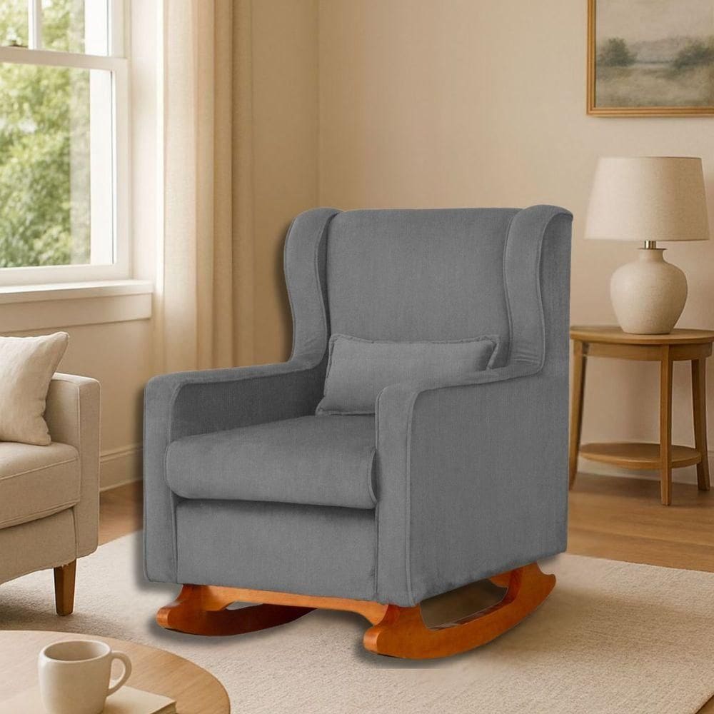 Poltrona Amamentar Descanso E Leitura De Balanço ágata Suede Suede Cinza