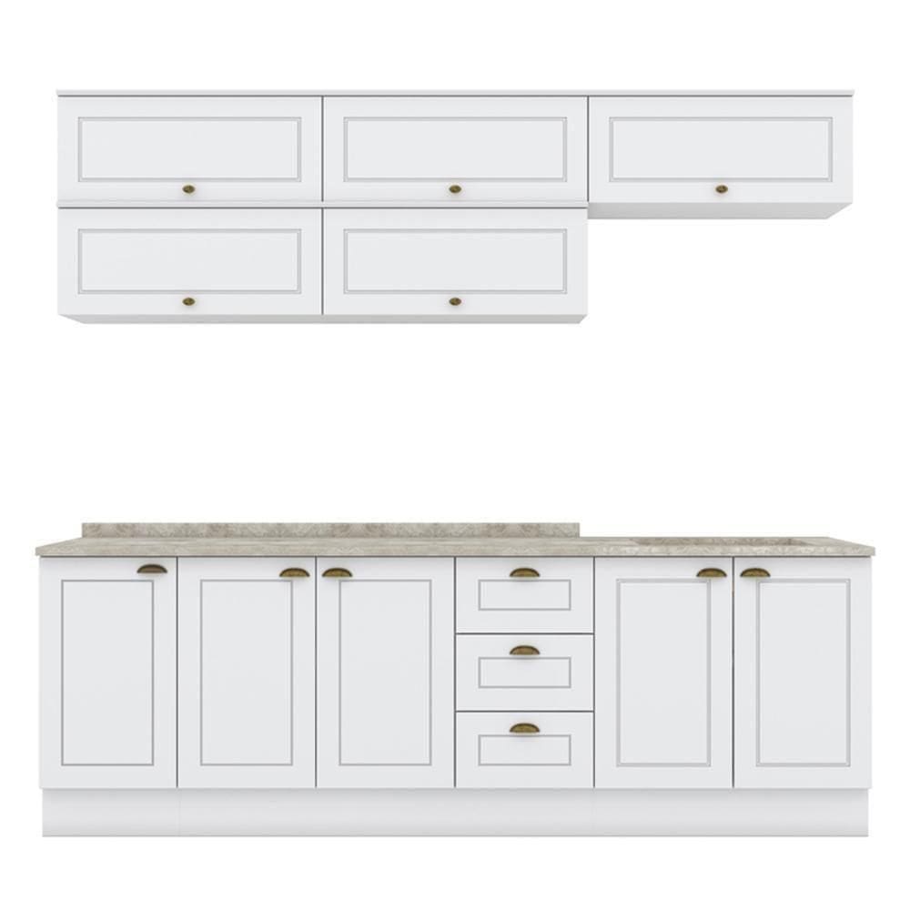 Cozinha Modulada Americana 8 Peças Balcão 120cm Branco/calcare Com Tampo - Móveis Henn Branco/calcare