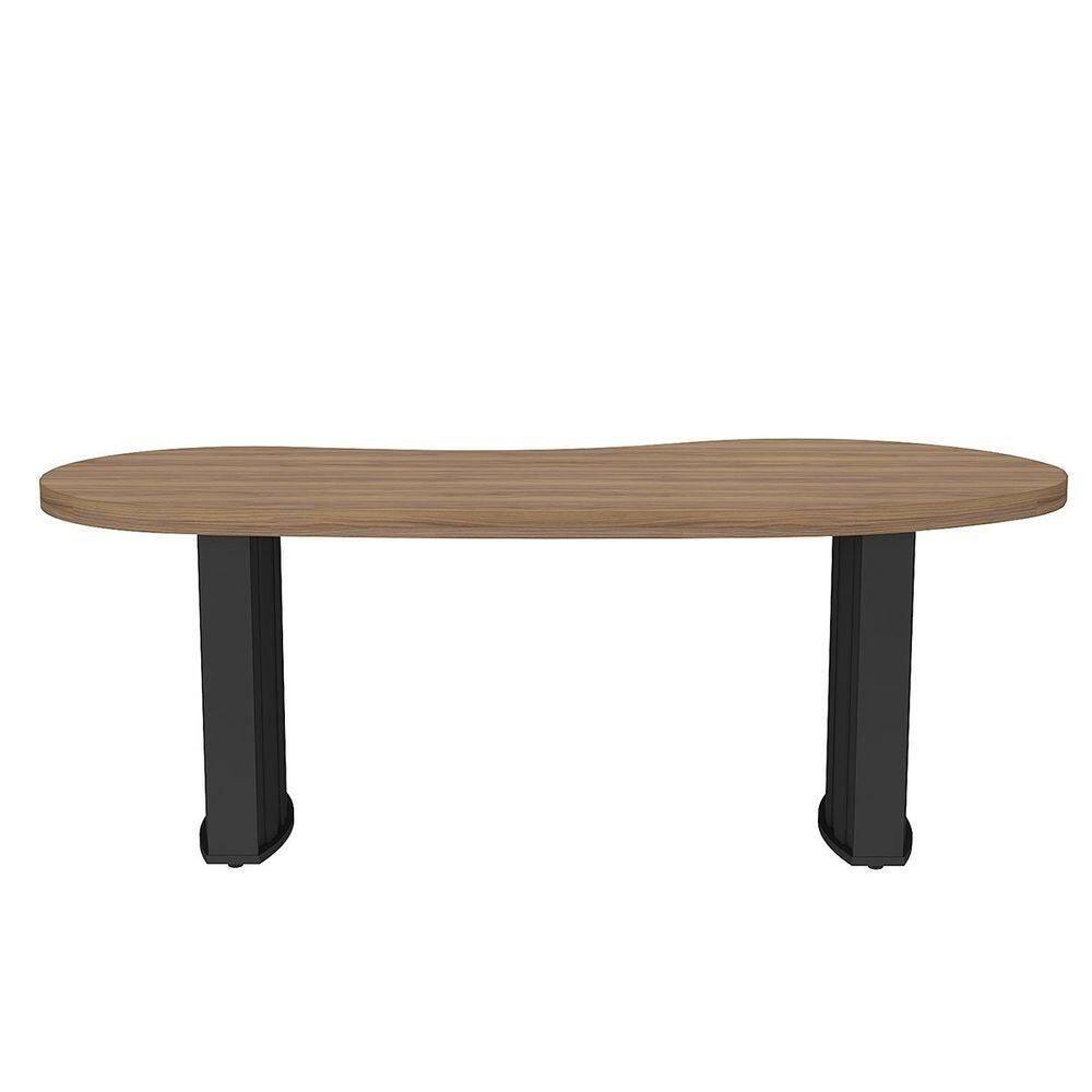 Mesa Para Escritório Com Tampo Curvado E Pés Ripados Nogal/preto