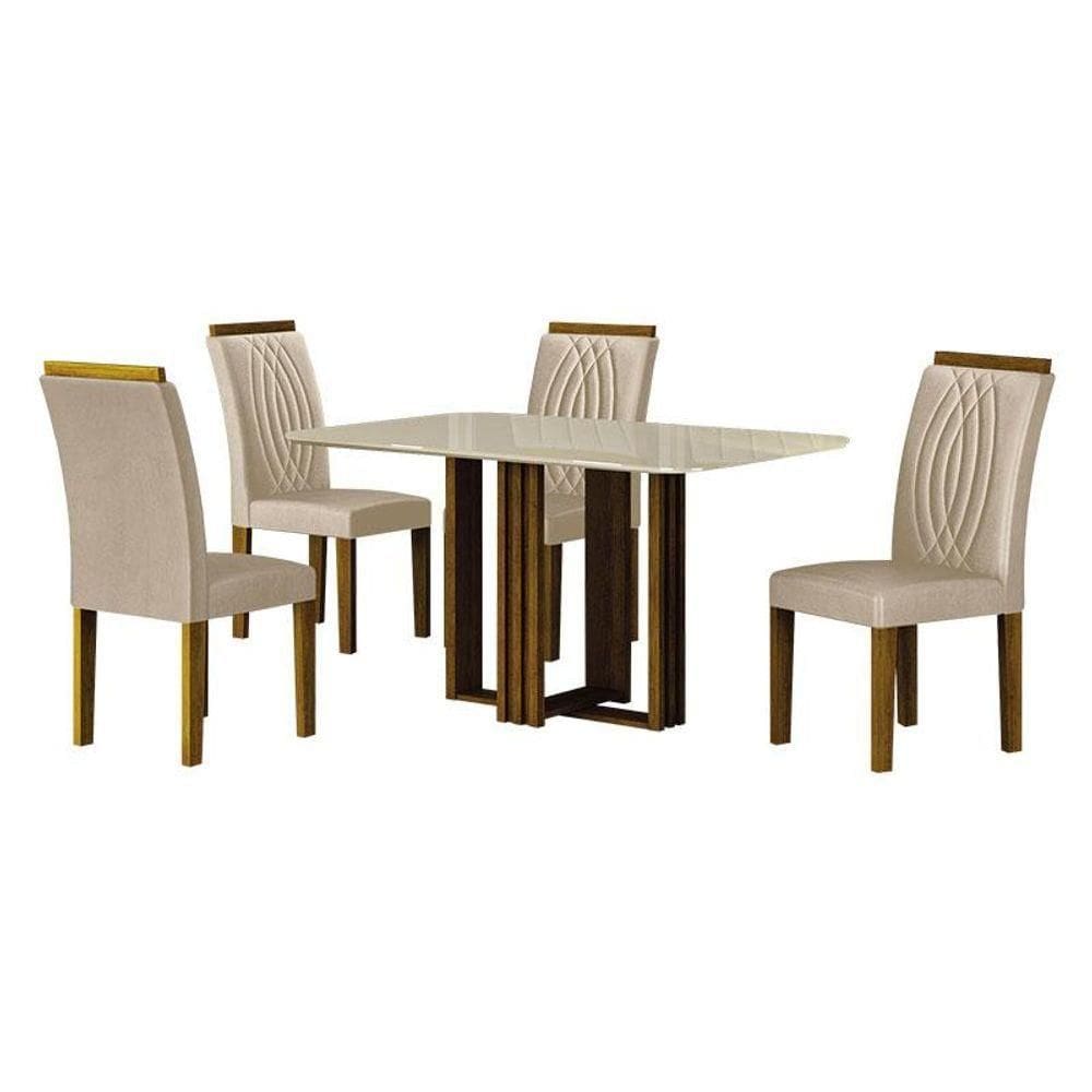 Mesa De Jantar Jade 120x80 Freijó Off White Com 4 Cadeiras Doha Mdf Freijó Joli Palha - Leifer Móveis