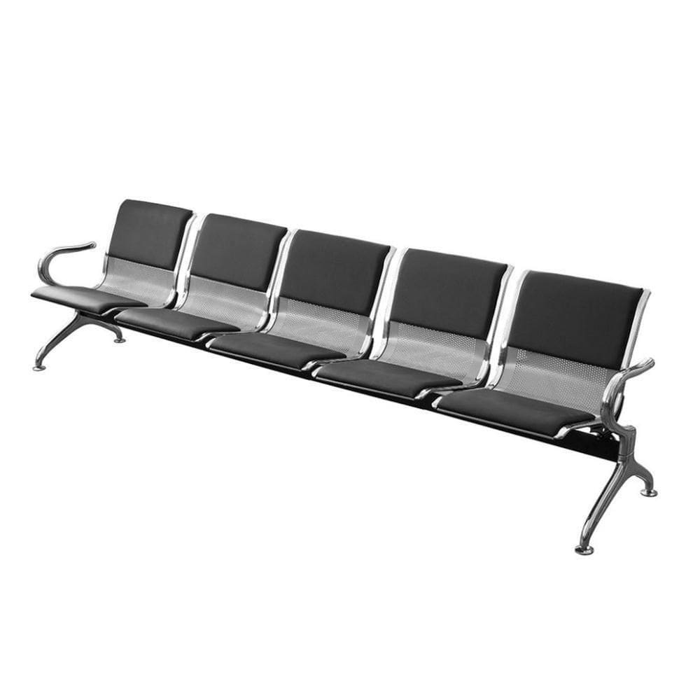 Longarina Estofada 5 Lugares Montreal Or Design 285 Cm (larg) Aço Cromado Com Braços Externos