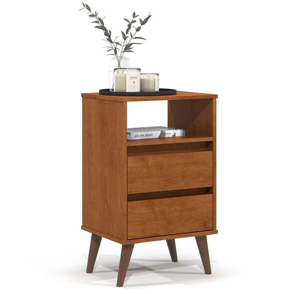 Mesa De Cabeceira 2 Gavetas Com Nicho Aroma Freijó