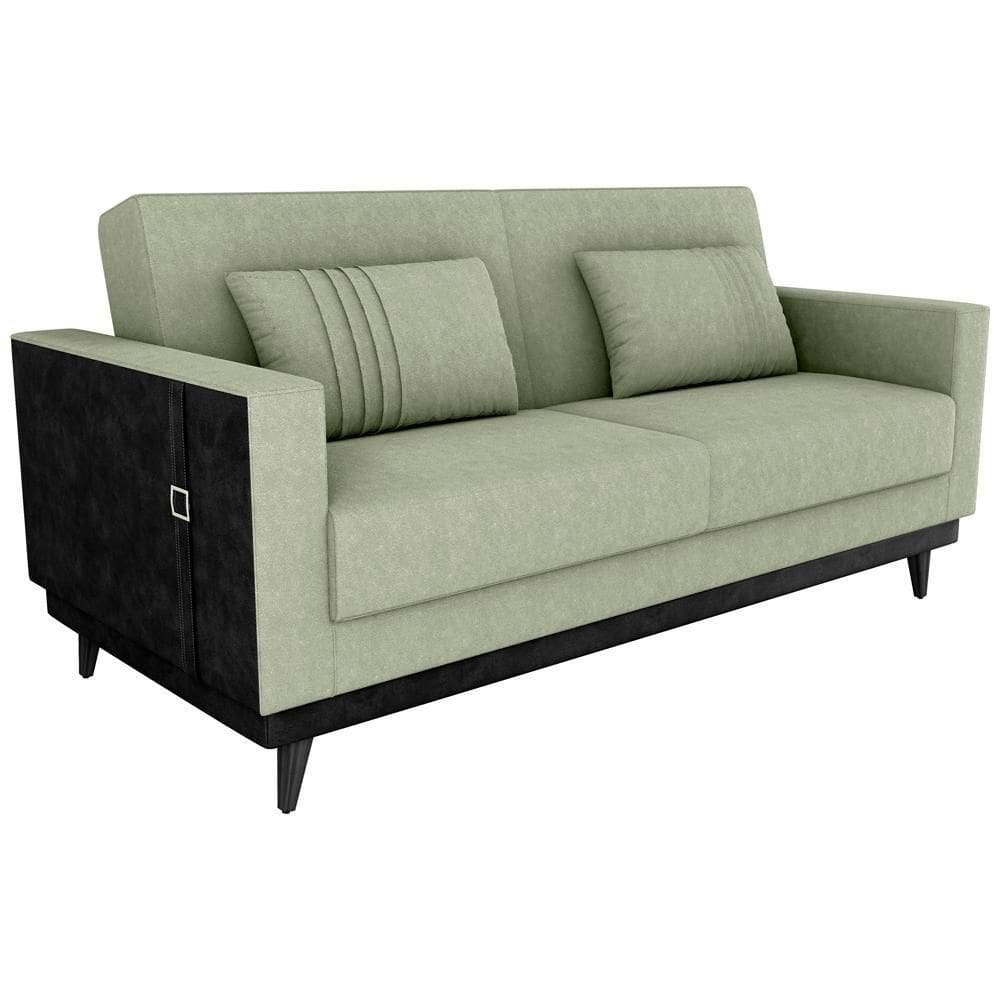Sofa Cama 2 Lugares 203 Cm Boucle Corino Preto Milani Store Oliva