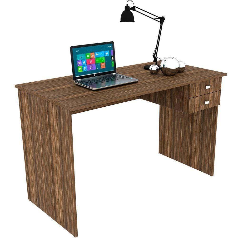 Mesa Para Escritório Escrivaninha 2 Gavetas Nogal