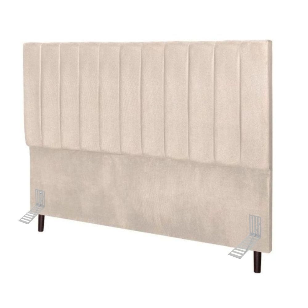 Cabeceira Estofada Cama Box King 195 Cm Luna Linho E Frame bege
