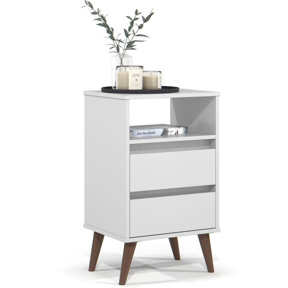 Mesa De Cabeceira 2 Gavetas Com Nicho Aroma Branco