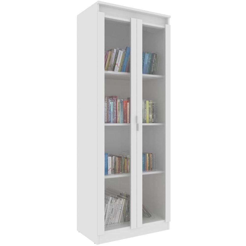 Estante Armário Alta Livreiro Multiuso Office 2 Portas Vidro Branco