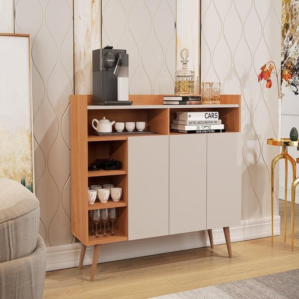 Buffet Aparador 3 Portas Nichos Retro Celta Giga Nature/off White
