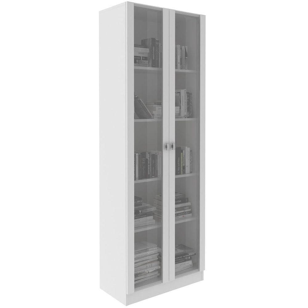 Estante Armário Alta Livreiro Multiuso Office 2 Portas Vidro Branco