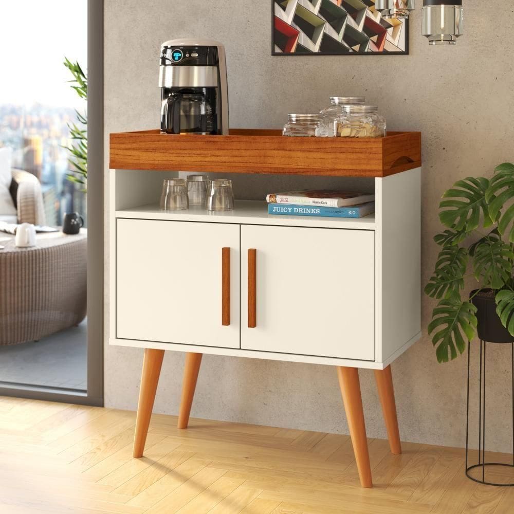 Aparador Café Drink Com Portas Pés Em Madeira Pinus Off White/caramelo