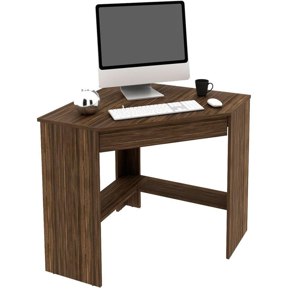 Mesa Escrivaninha De Canto Para Escritório 1 Gaveta Nogal