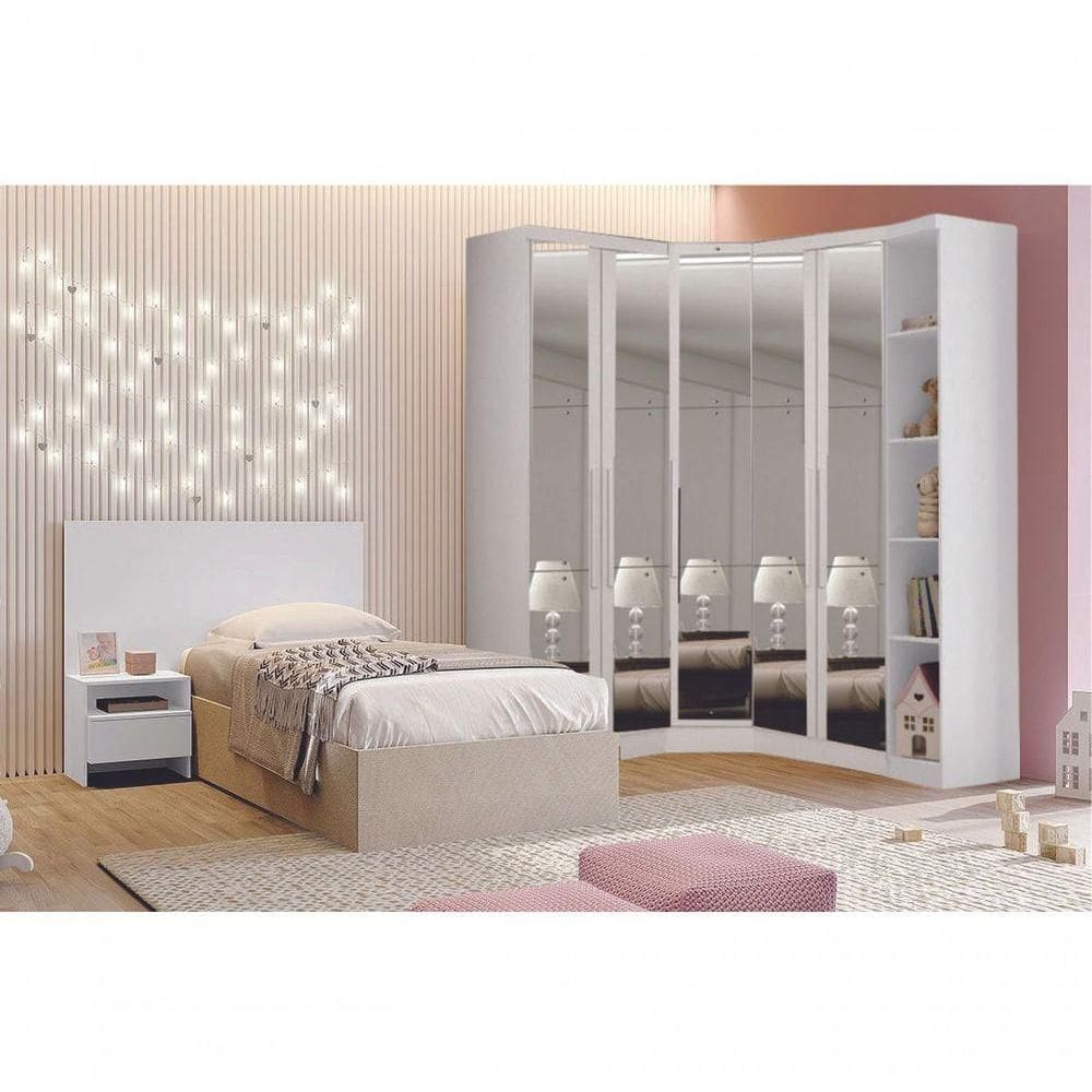 Modulado Closet Completo Espelhado 5 Portas 6 Gavetas - Rizon-branco - Móveis Horizonte