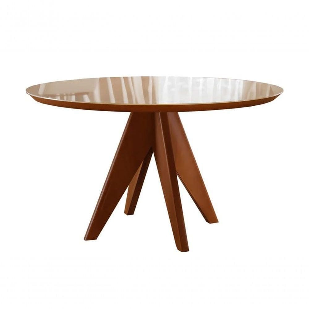 Mesa De Jantar Redonda Madeira Maciça Com Vidro 1,40m - Ametista - Harmonia Salas
