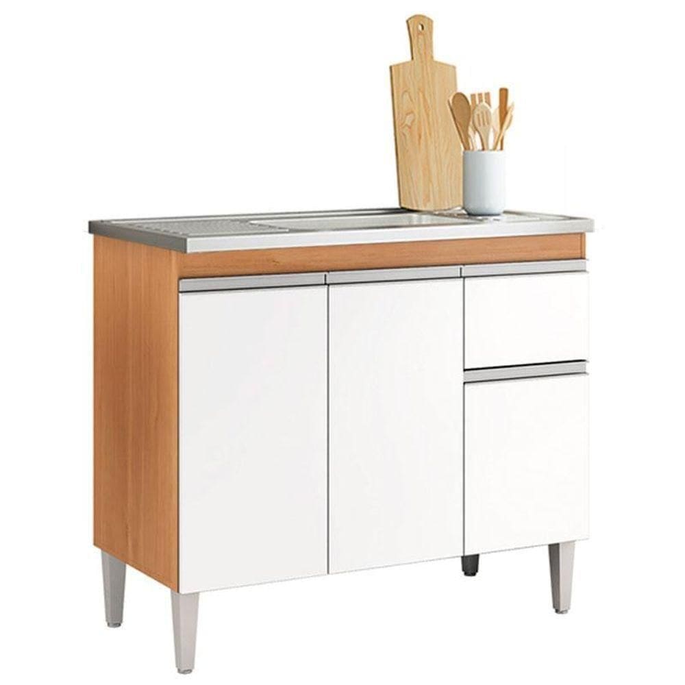 Balcão De Pia Tatiane 100cm Amêndoa Branco - Ajl
