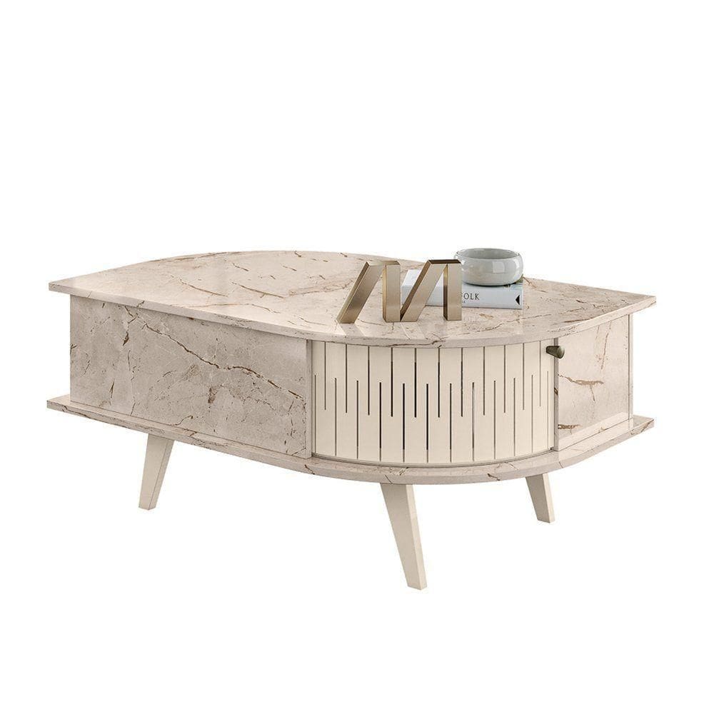 Mesa De Centro Retrô Indianápolis - 7 Decor Calacata E Off White