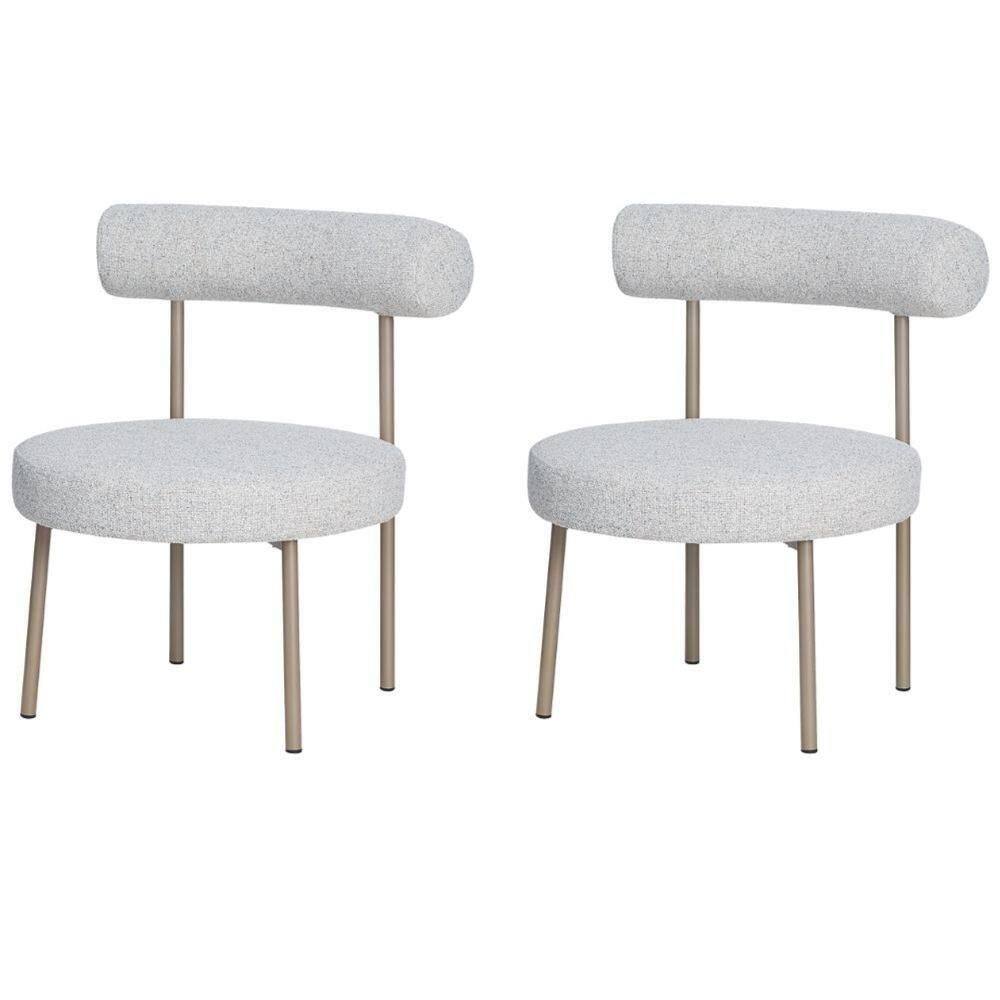 Kit 2 Poltronas Moma Fratini Assento E Encosto Revestidos Em Linho Rústico Claro Aço Champagne