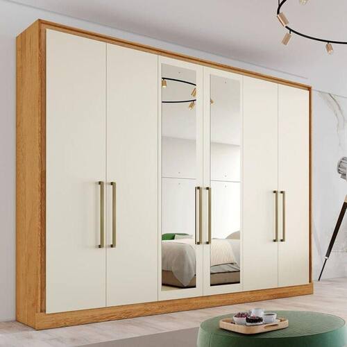 imagem-Guarda Roupa Casal Com Espelho 6 Portas 6 Gavetas - Argos-peroba-off White - Made Marcs
