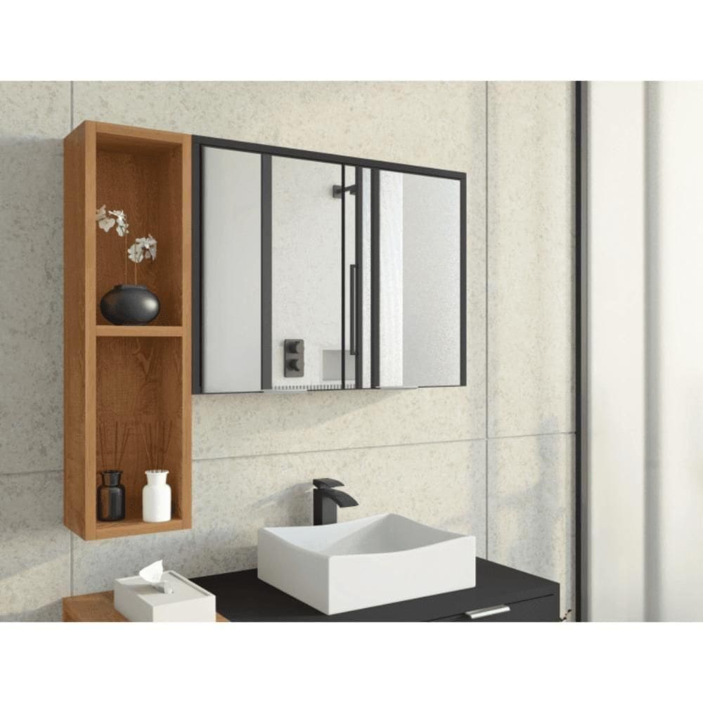 Espelheira P Banheiro Ibiza C-nicho Preto Fosco Naturalle