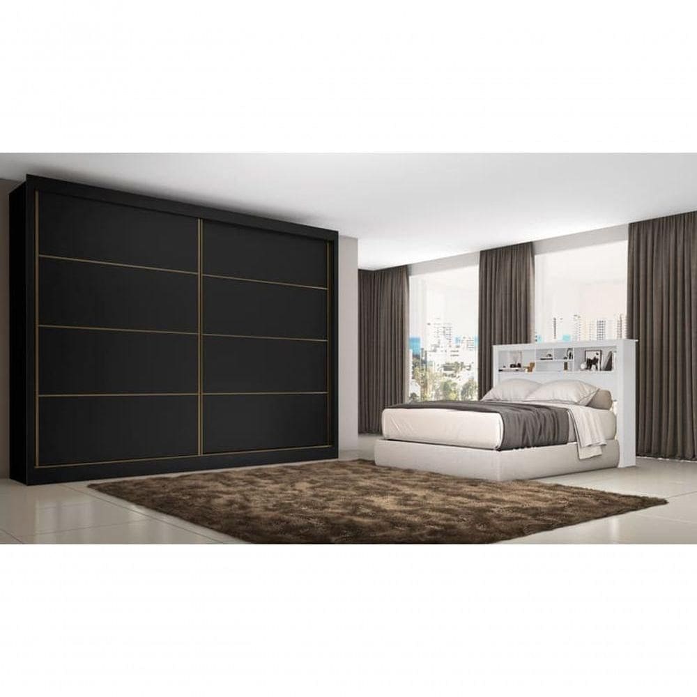 Guarda Roupa Preto 2 Portas 6 Gavetas Sevilha Made Marcs