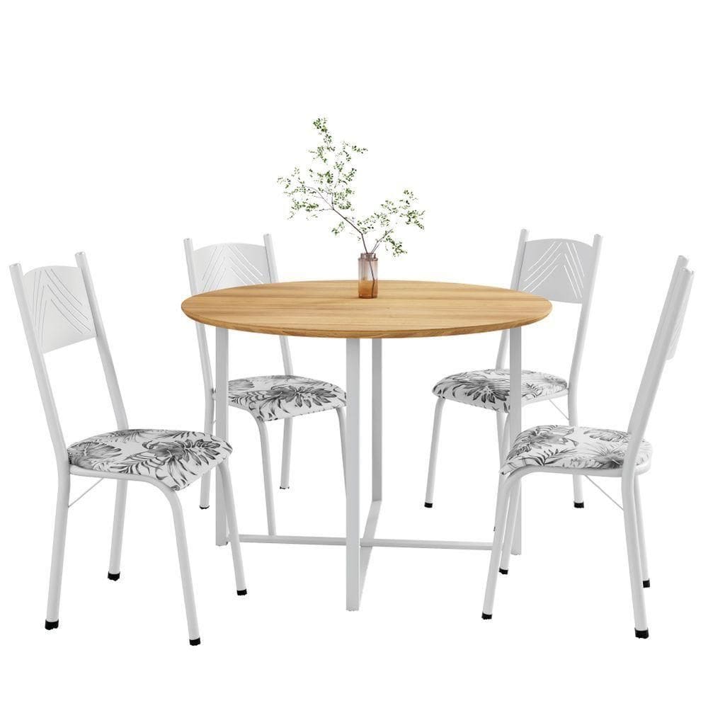 Conjunto De Mesa Sala De Jantar C/4 Cadeiras Tampo Redondo