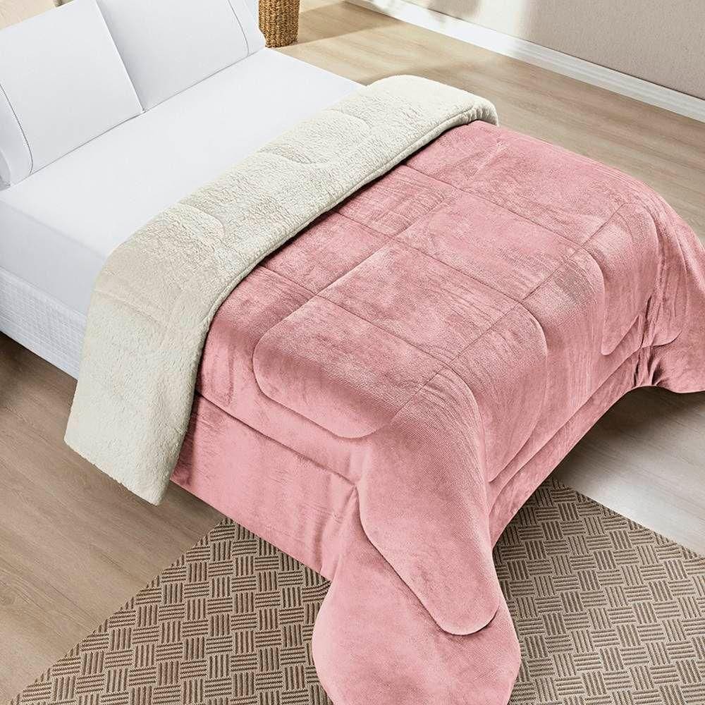 Edredom Casal Padrão Coberdrom Sherpa/mantinha Everest 1 Peça - Rosa