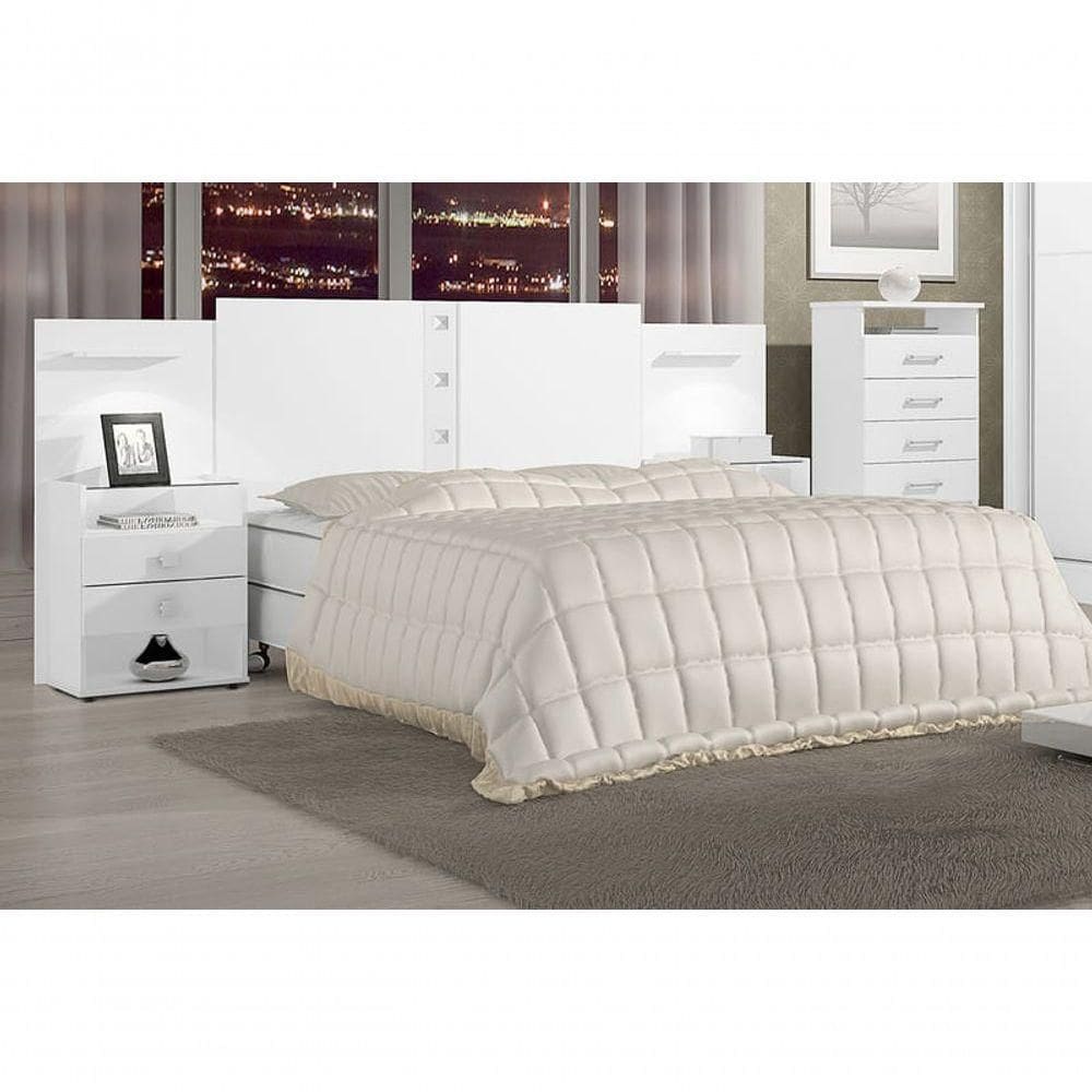 Cabeceira Casal Com Mesa De Cabeceira - Rubi-branco - Móveis D`doro