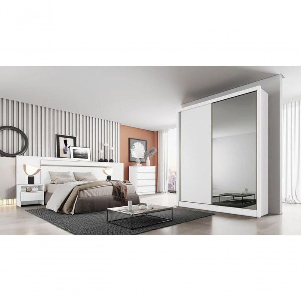Guarda Roupa Solteiro Com Espelho Mdf 3 Gavetas - Virtus -branco - Móveis Horizonte