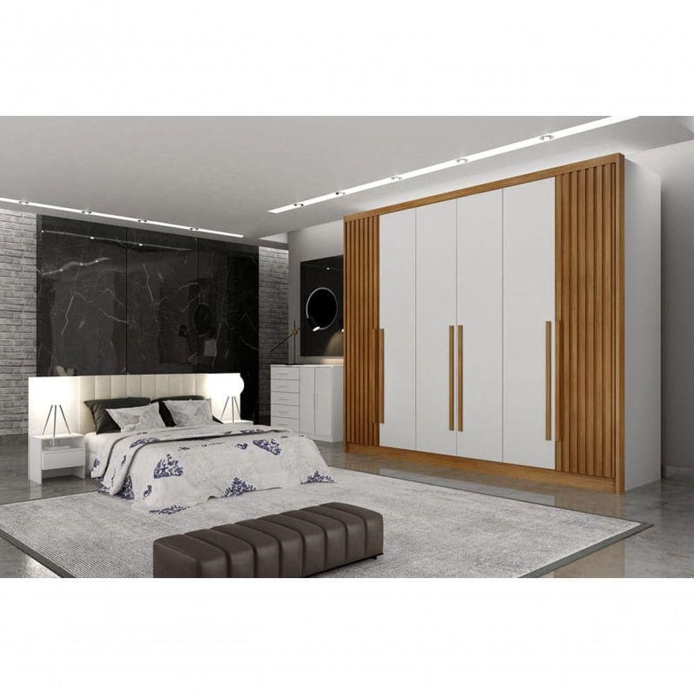 Guarda Roupa Casal 6 Portas 8 Gavetas - Maldivas Ripado-branco - Móveis Horizonte
