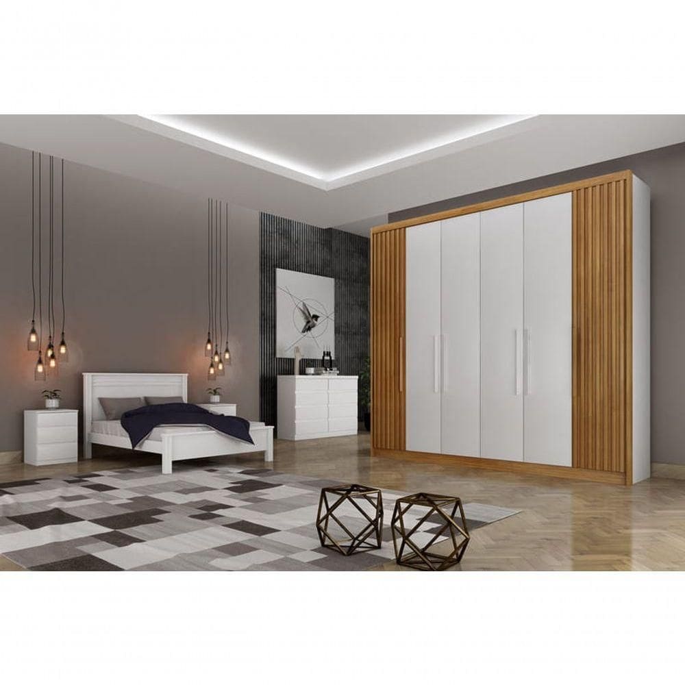 Guarda Roupa Casal 6 Portas 6 Gavetas - Granada Ripado-branco - Móveis Horizonte
