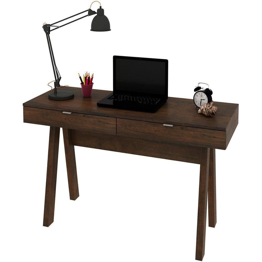 Escrivaninha Para Escritório Cavalete 2 Gavetas Rústico