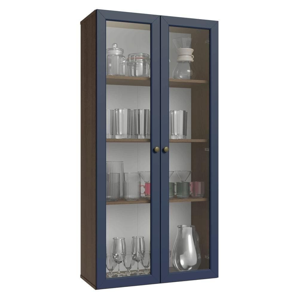 Cristaleira Suspensa 70 Cm 2 Portas De Vidro Vik Madesa Rustic/azul