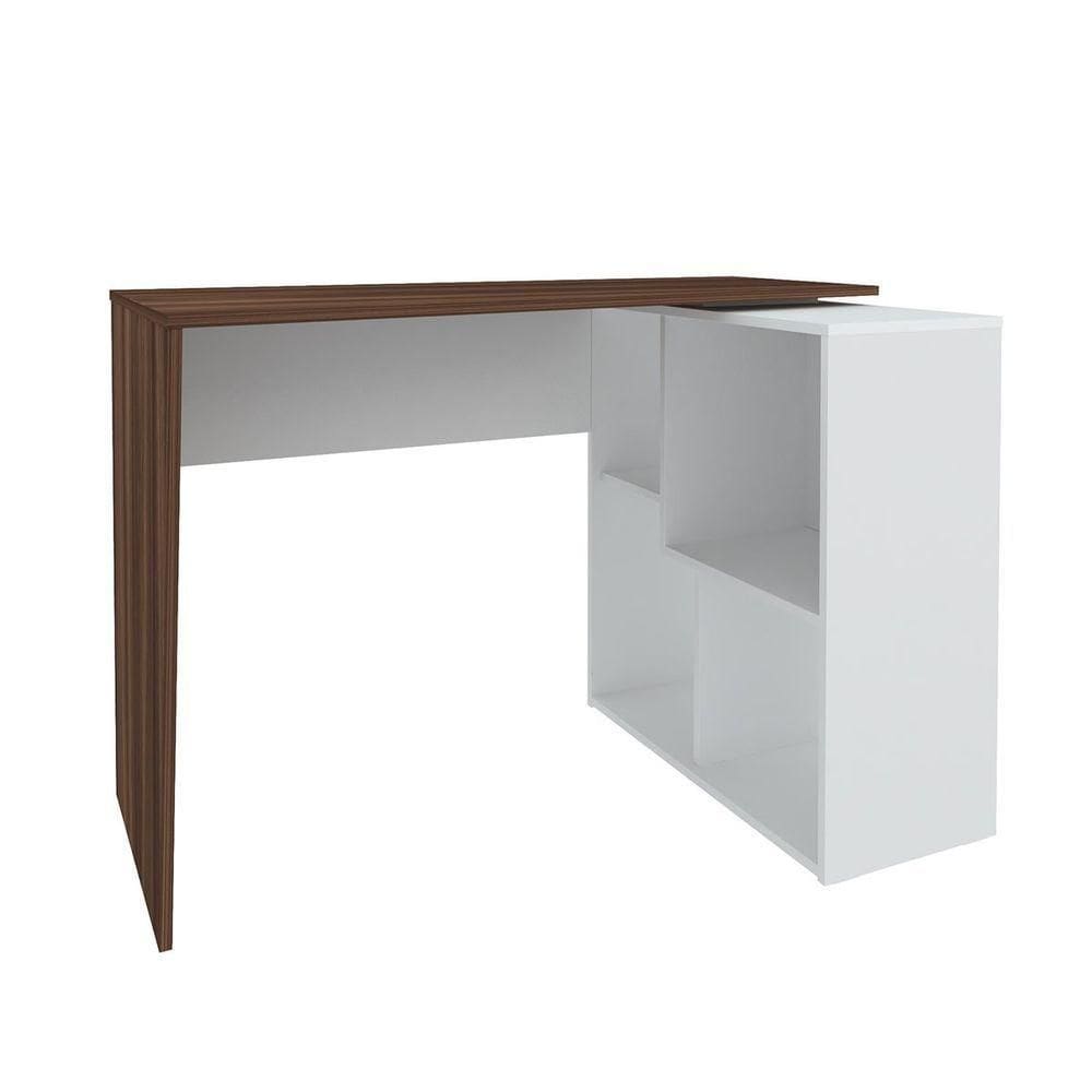 Mesa Escrivaninha Em L Com Nichos Duran Ipê/branco