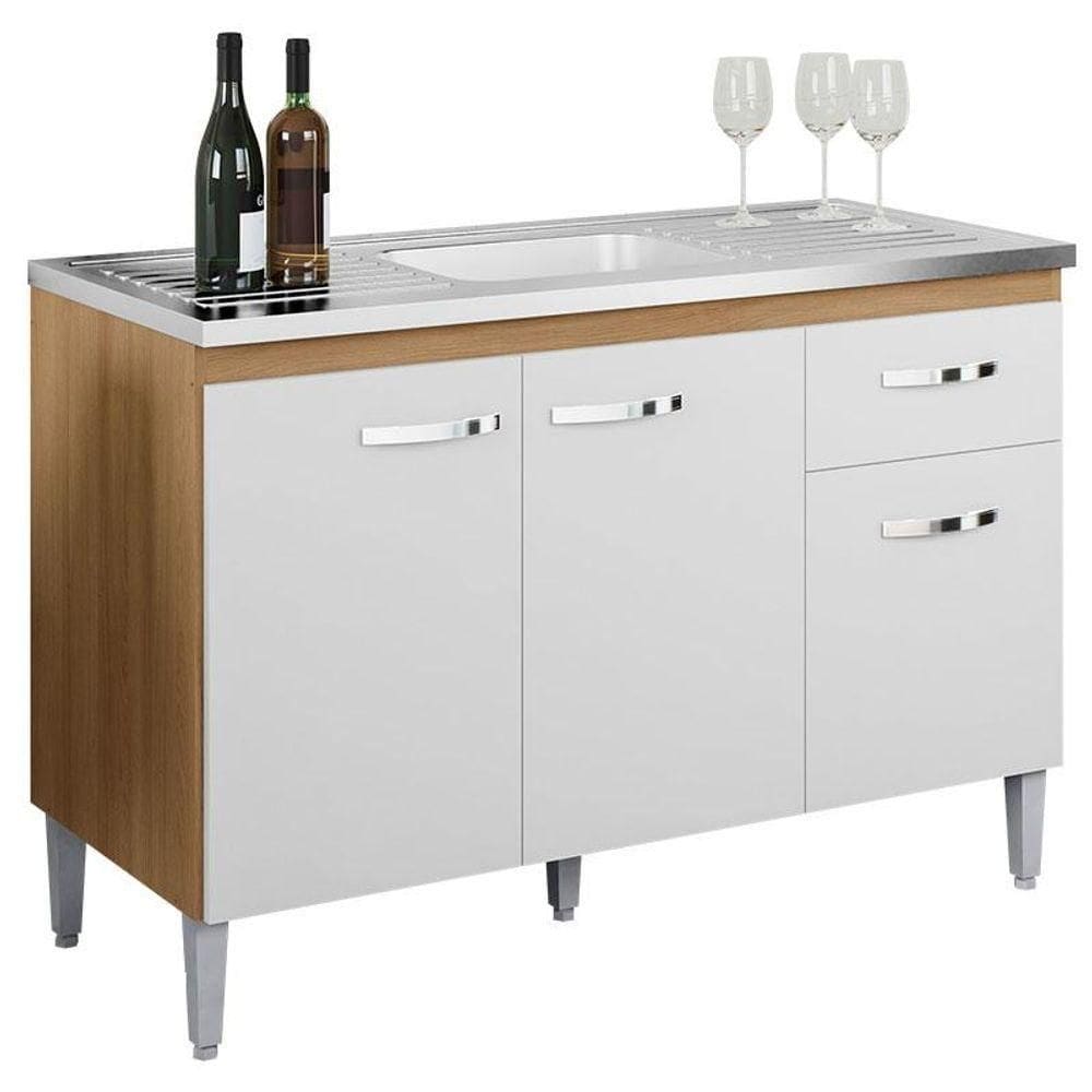 Balcão De Pia Gabriela 120cm Amêndoa Branco - Ajl