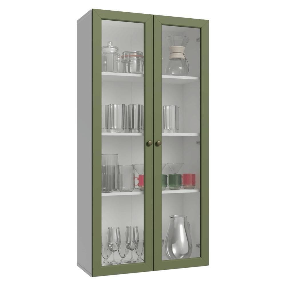 Cristaleira Suspensa 70 Cm 2 Portas De Vidro Vik Madesa Branco/verde