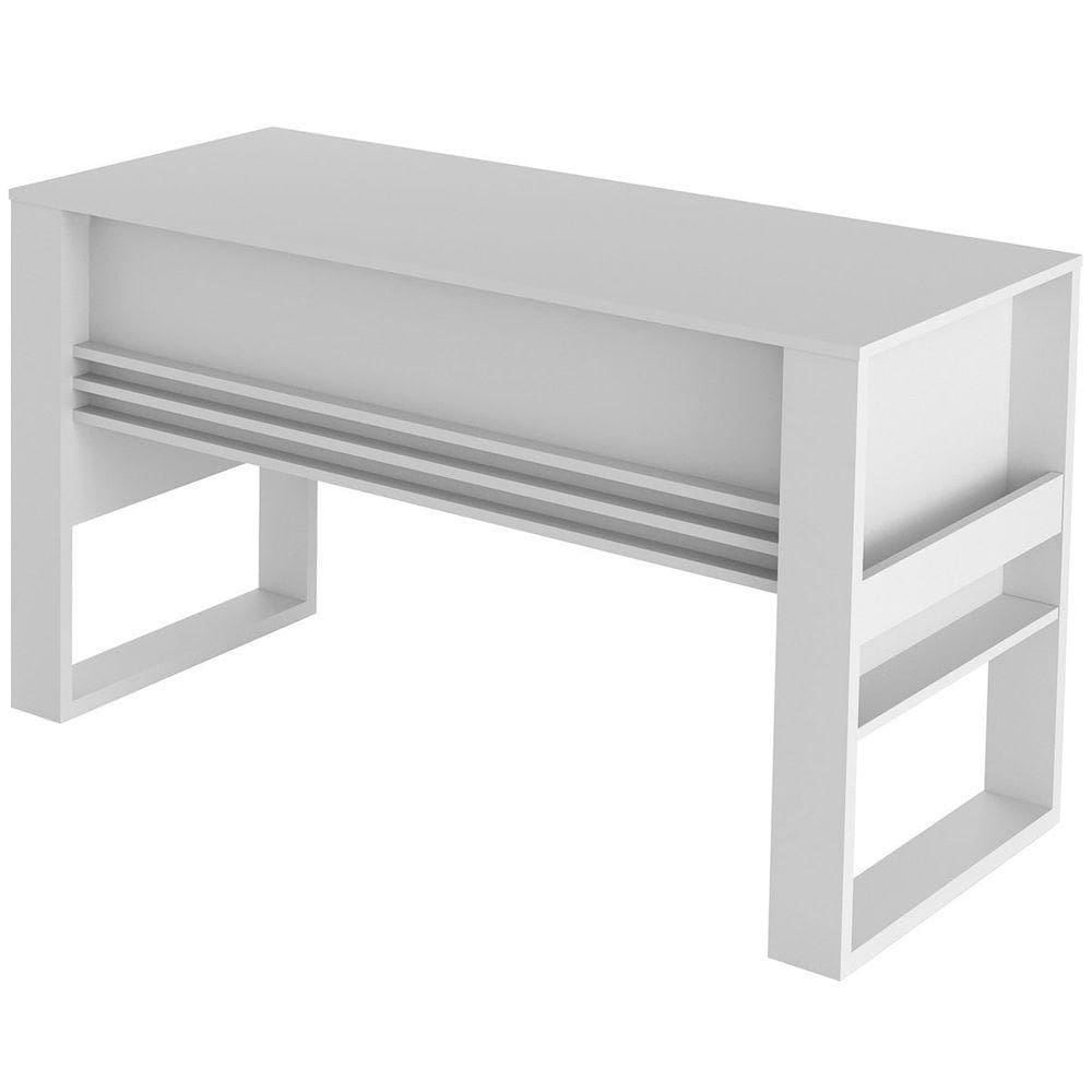 Mesa Para Escritório Escrivaninha Detalhe Ripado Branco