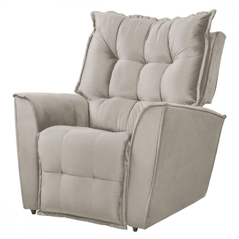 Poltrona Do Papai Reclinável King Veludo Cinza Marfim Marfim
