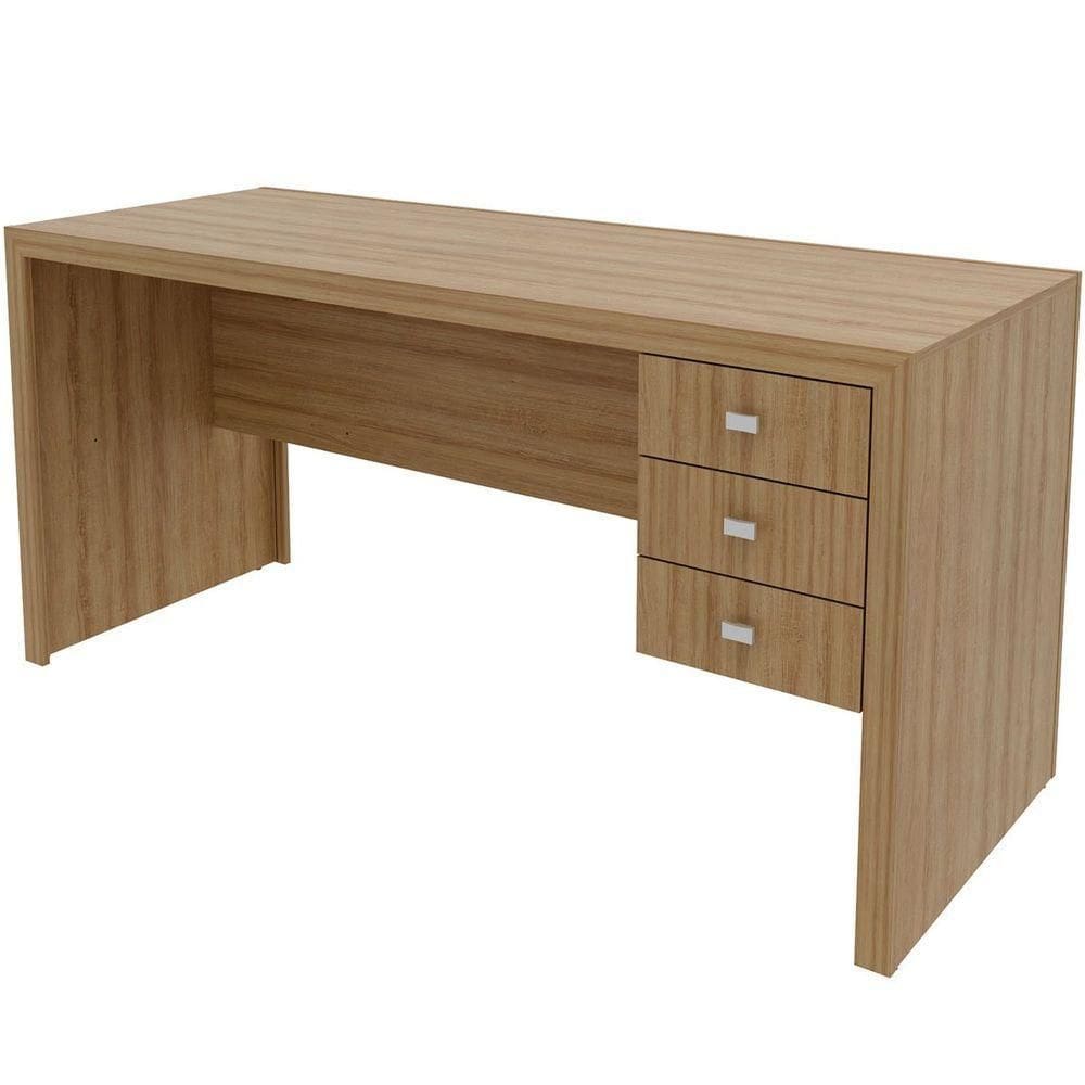 Mesa Para Escritório Reversível 155 Cm 3 Gavetas Amêndoa