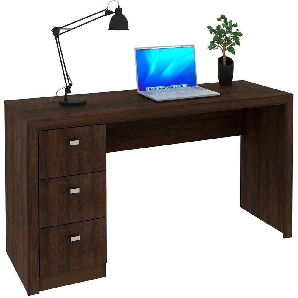 Mesa Para Escritório Reversível 136 Cm 3 Gavetas Rústico